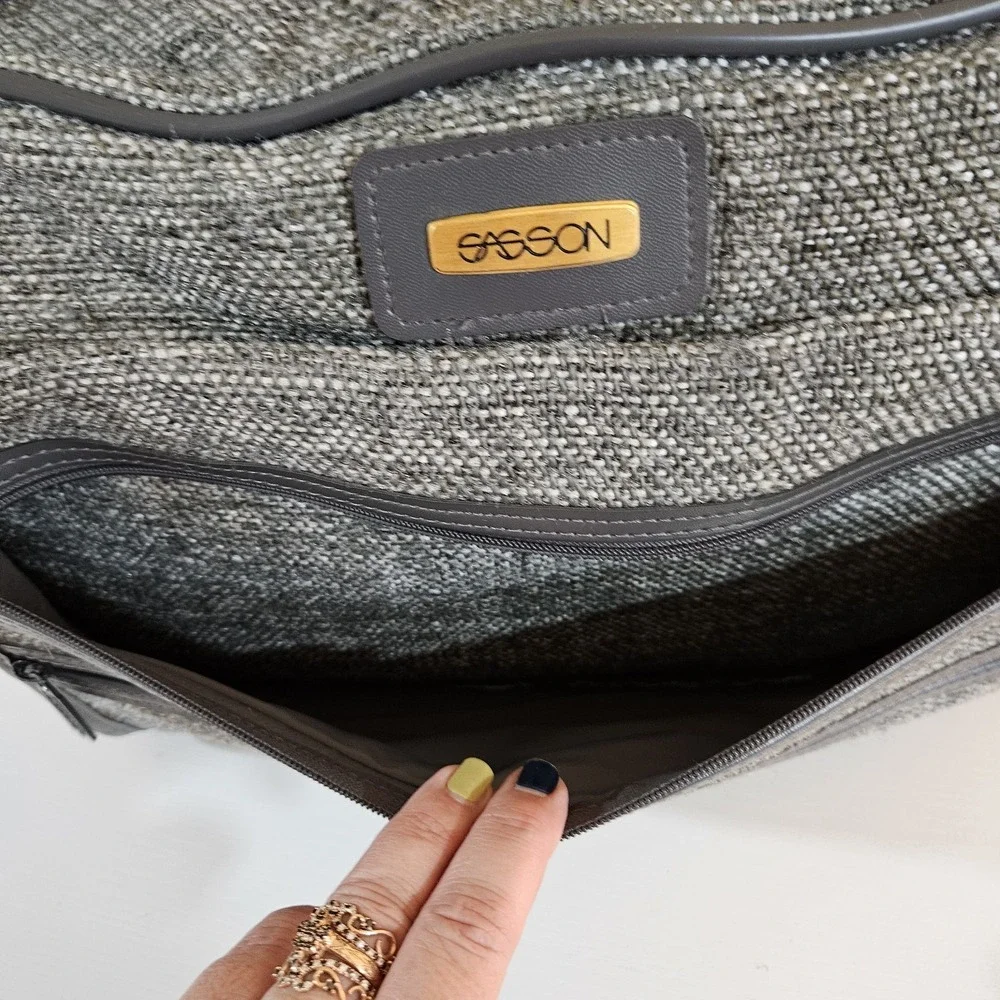 Vintage Sasson Tweed Shoulder Travel Bag Carry-On Duffle - Grey / Brown